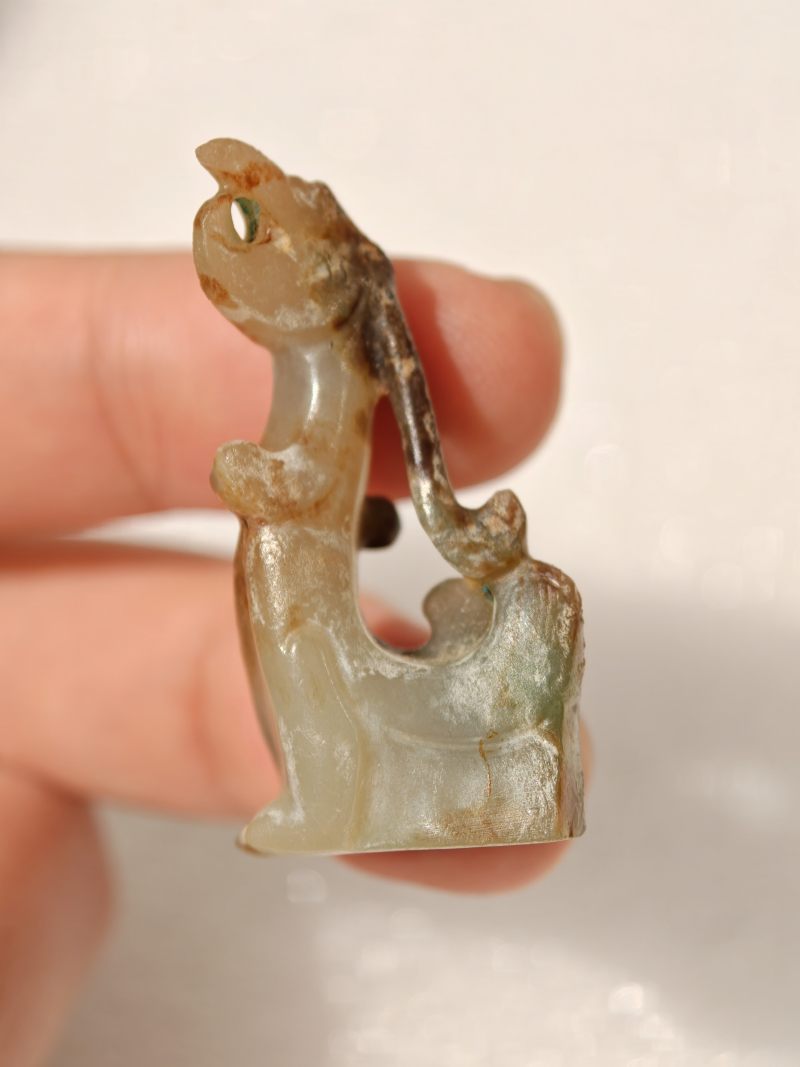 汉 白玉铜沁凤鸟端饰 - 图4