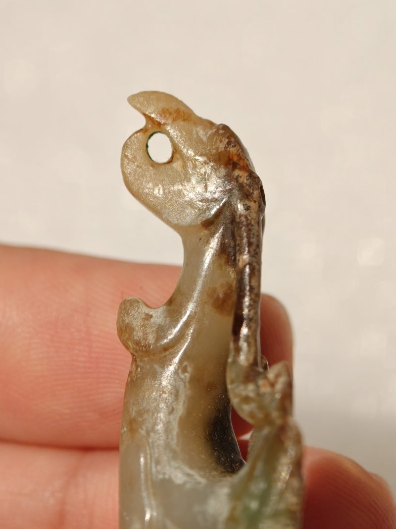 汉 白玉铜沁凤鸟端饰 - 图5
