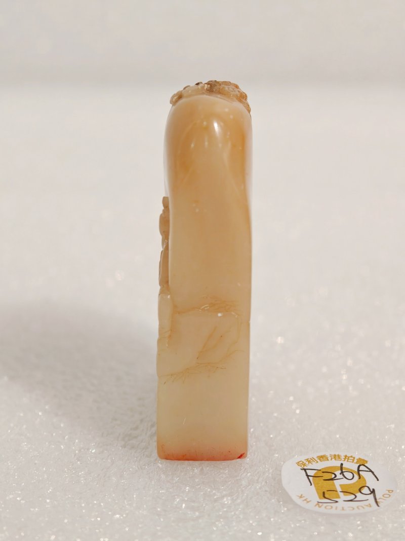 清 芙蓉石薄意雕吹箫引凤纹扁方印 - 图4