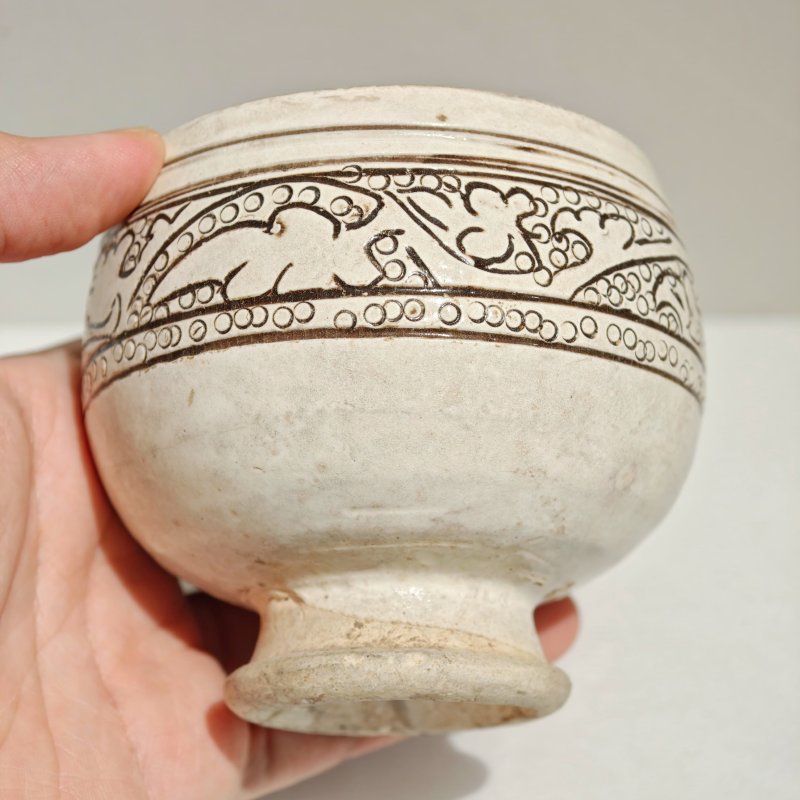 宋 登封窑白釉珍珠地划花高足杯 - 图11