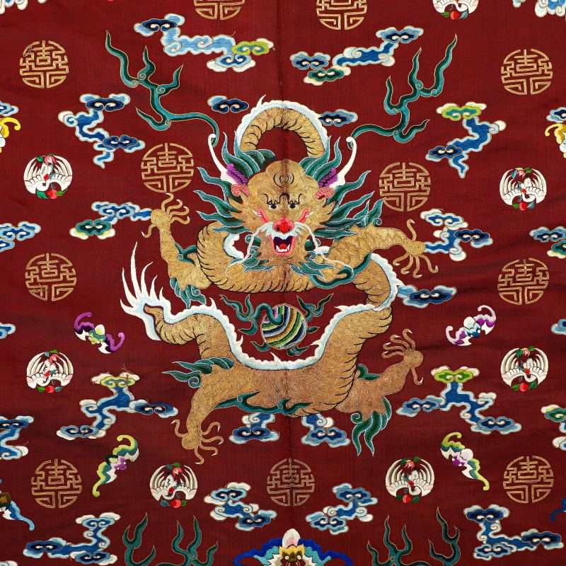 清同治 绛红地盘金彩绣蟒袍 - 图14
