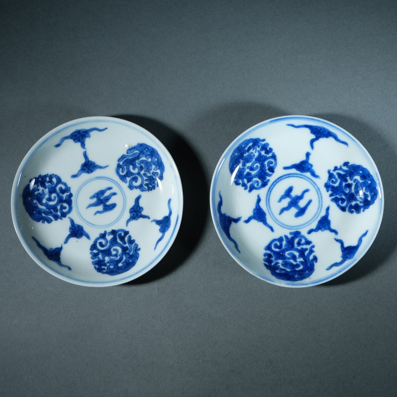 清康熙 青花团凤纹杯碟两套 - 图4