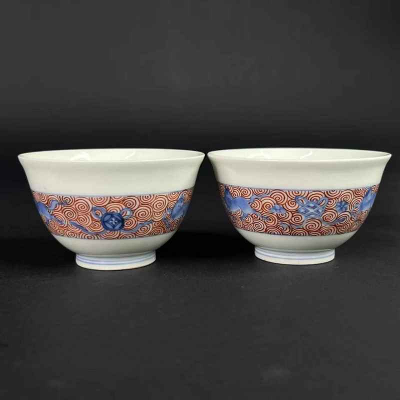 清中期 青花釉里红杯一对 - 图3