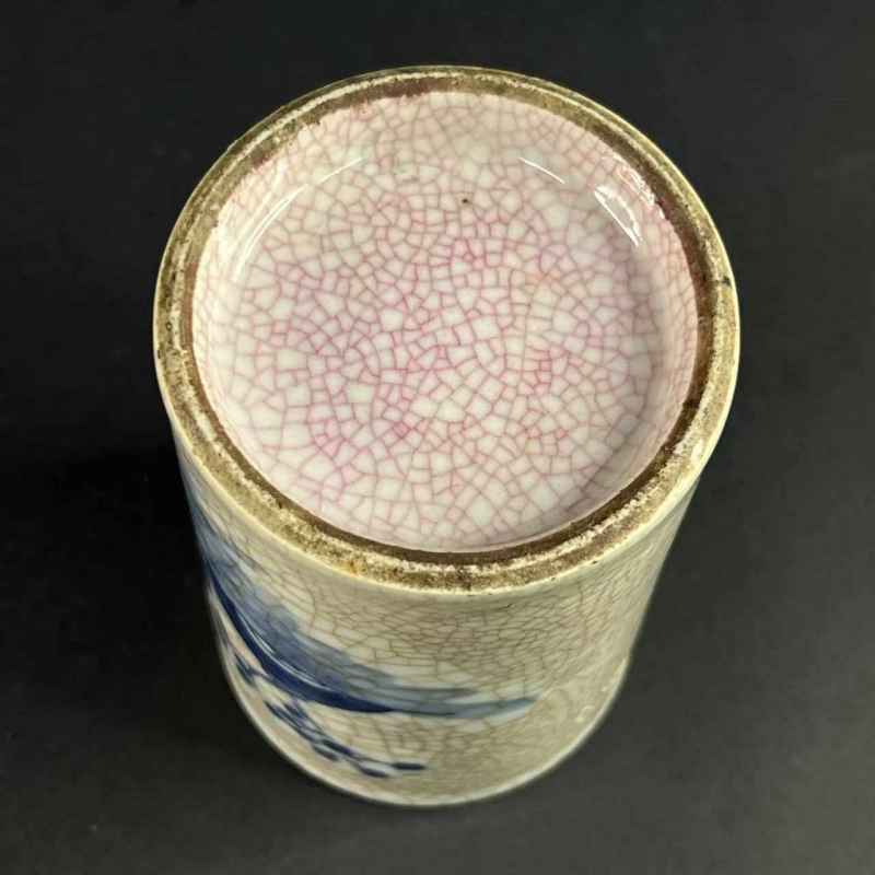清 哥釉青花人物纹笔筒 - 图14