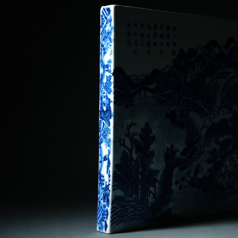 清嘉庆 青花山水诗文炉座 - 图8
