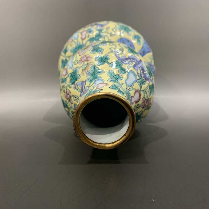 20世纪70年代 铜胎画珐琅福禄万代葫芦瓶 - 图6