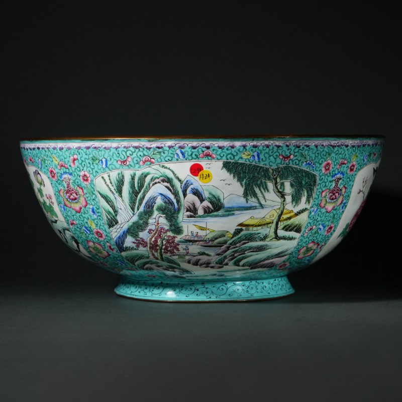 清末民国 铜胎画珐琅花鸟纹大碗 - 图5