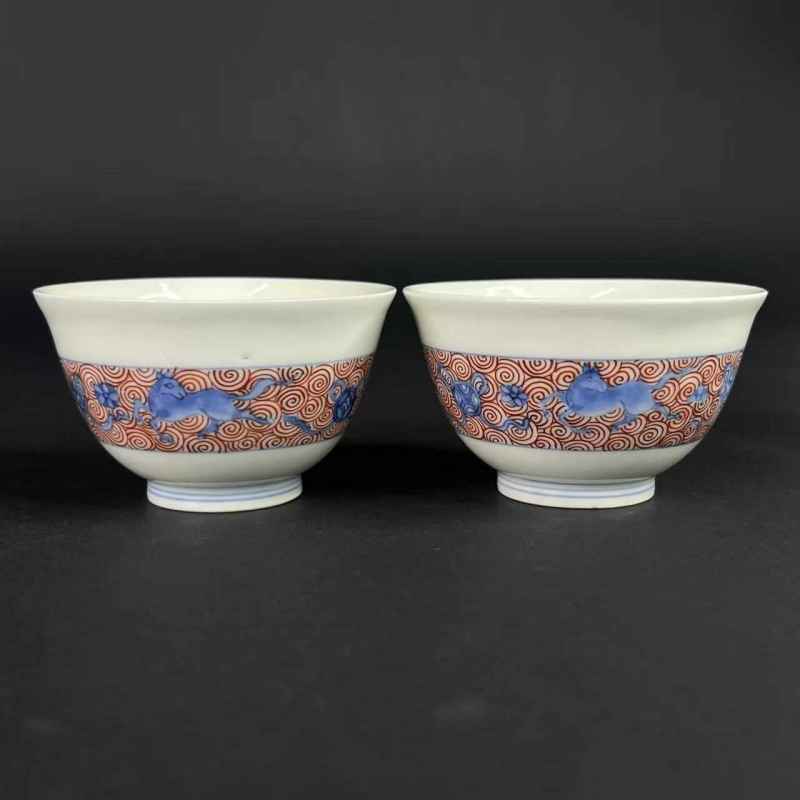 清中期 青花釉里红杯一对 - 图4
