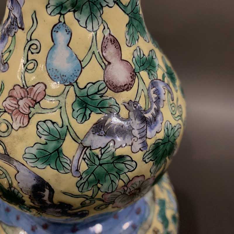 20世纪70年代 铜胎画珐琅福禄万代葫芦瓶 - 图7