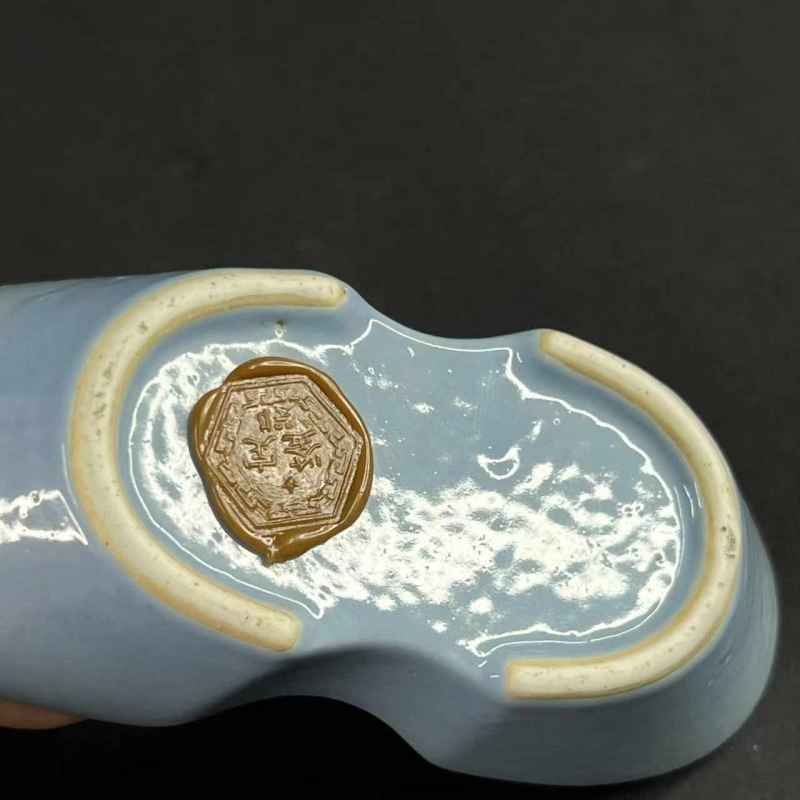 清 天蓝釉金元宝形茶则 - 图9