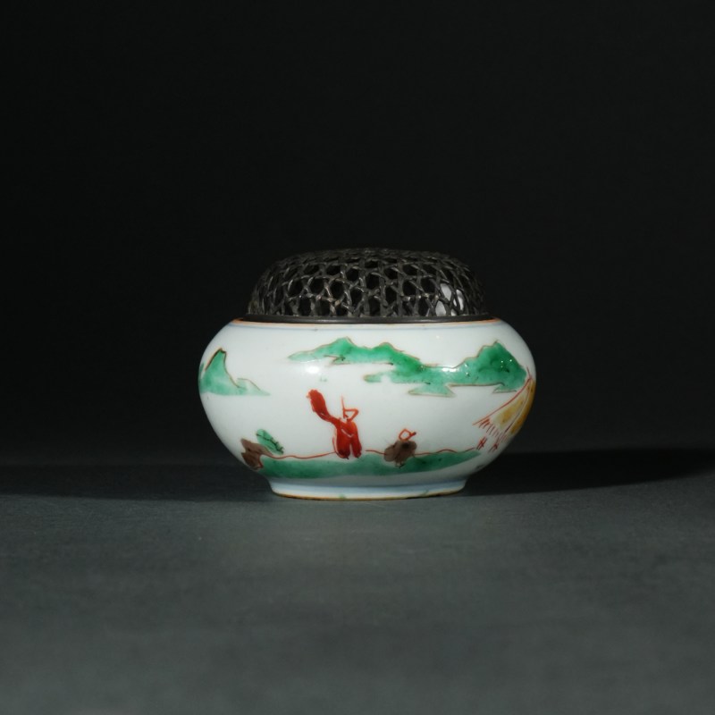 明崇祯 五彩山水H士图熏炉