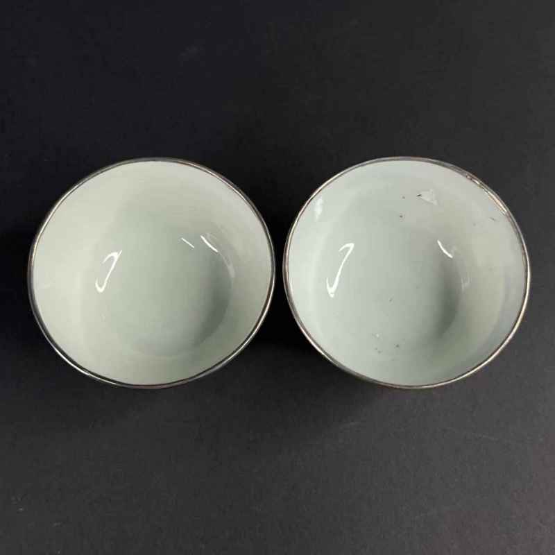 清道光 青花花卉杯一对 - 图2