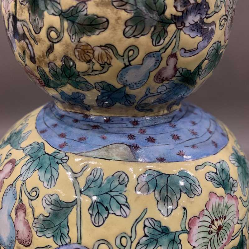 20世纪70年代 铜胎画珐琅福禄万代葫芦瓶 - 图8