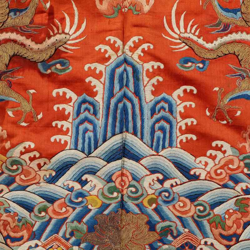 清 红地盘金彩绣龙纹桌围 - 图4