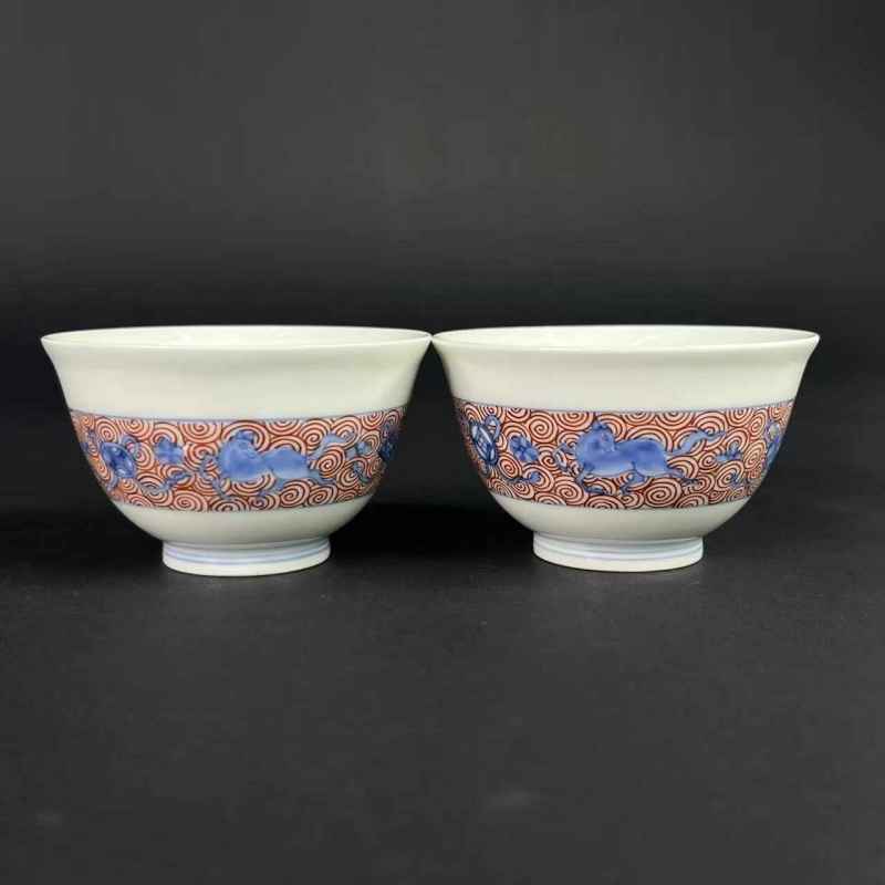清中期 青花釉里红杯一对 - 图6