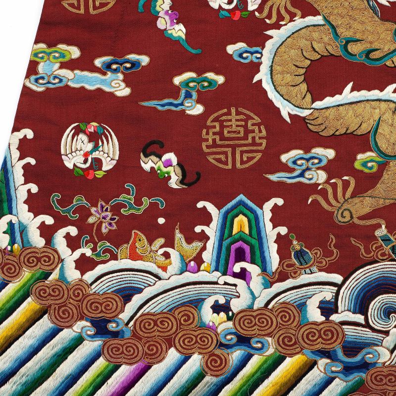 清同治 绛红地盘金彩绣蟒袍 - 图17