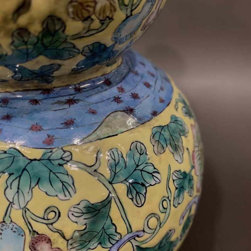 20世纪70年代 铜胎画珐琅福禄万代葫芦瓶 - 图9