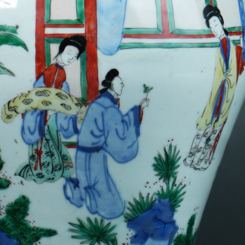清康熙 青花五彩折桂图罐 - 图3