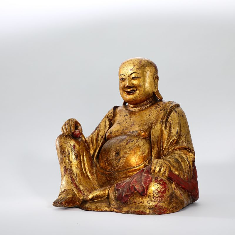 清 木胎漆金布袋弥勒坐像 - 图6
