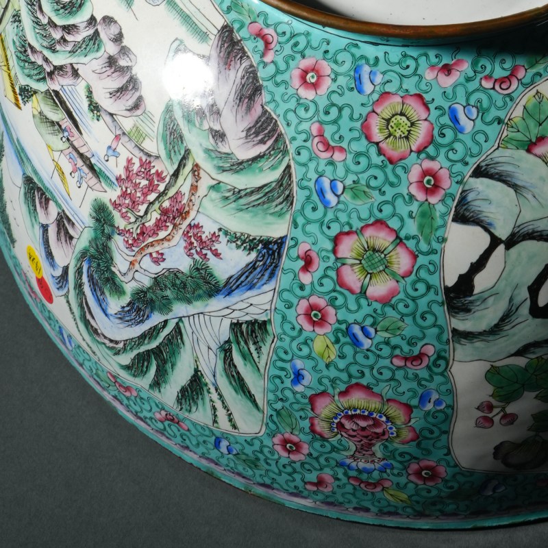 清末民国 铜胎画珐琅花鸟纹大碗 - 图8
