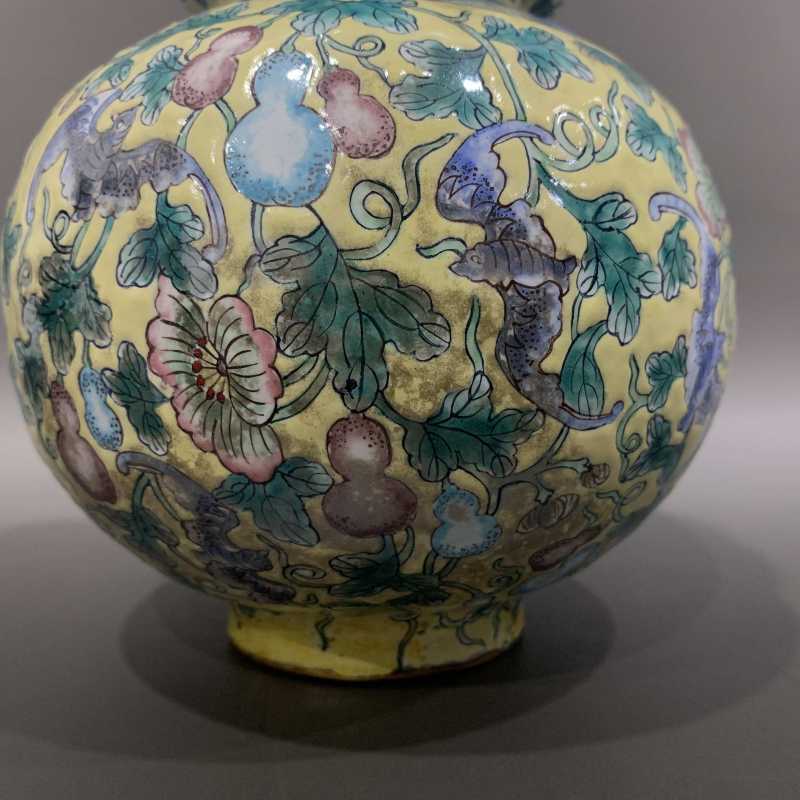 20世纪70年代 铜胎画珐琅福禄万代葫芦瓶 - 图10