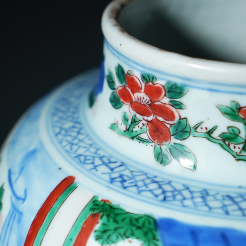 清康熙 青花五彩折桂图罐 - 图4