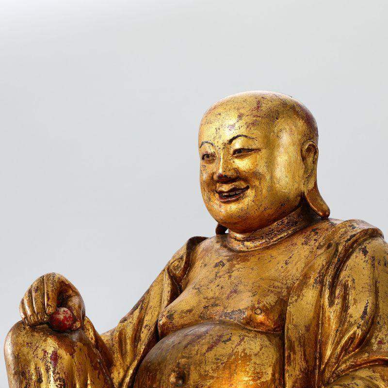 清 木胎漆金布袋弥勒坐像 - 图7
