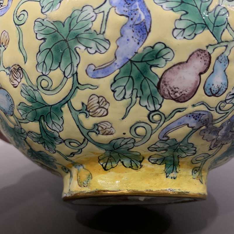 20世纪70年代 铜胎画珐琅福禄万代葫芦瓶 - 图11
