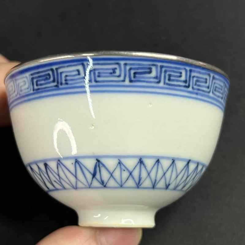 清道光 青花花卉杯一对 - 图6