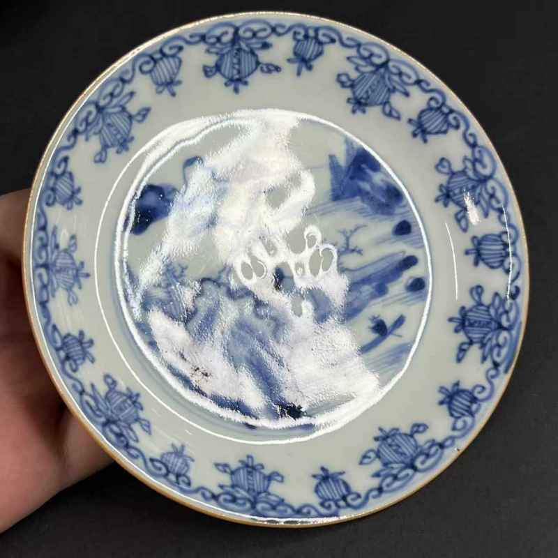 清康熙 外紫金釉内青花盘一对 - 图9