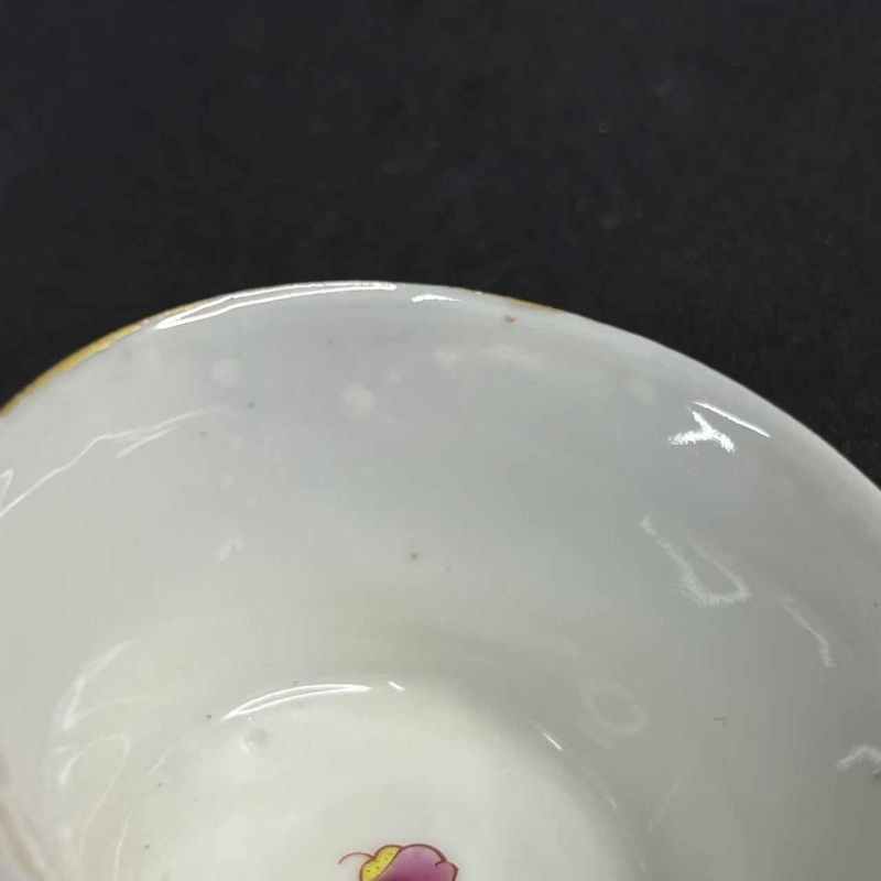 清雍正 仿木纹粉彩富贵如意图杯碟一套 - 图5