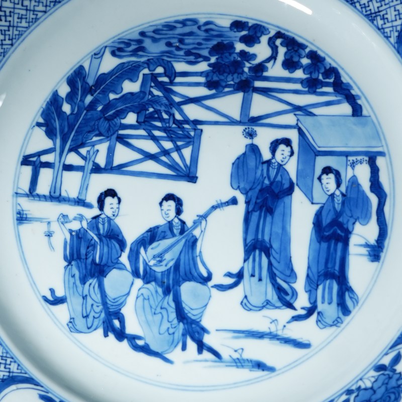 清康熙 青花四美图盘 - 图4