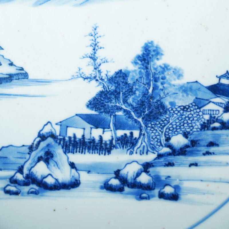 清康熙 青花山水诗文折沿盘 - 图4