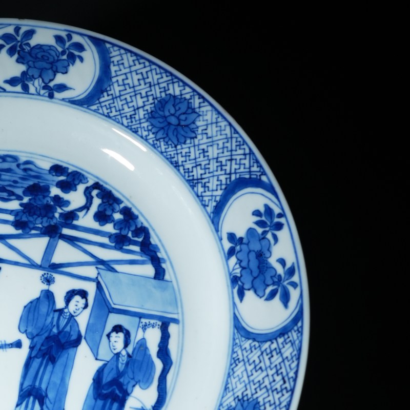 清康熙 青花四美图盘 - 图5