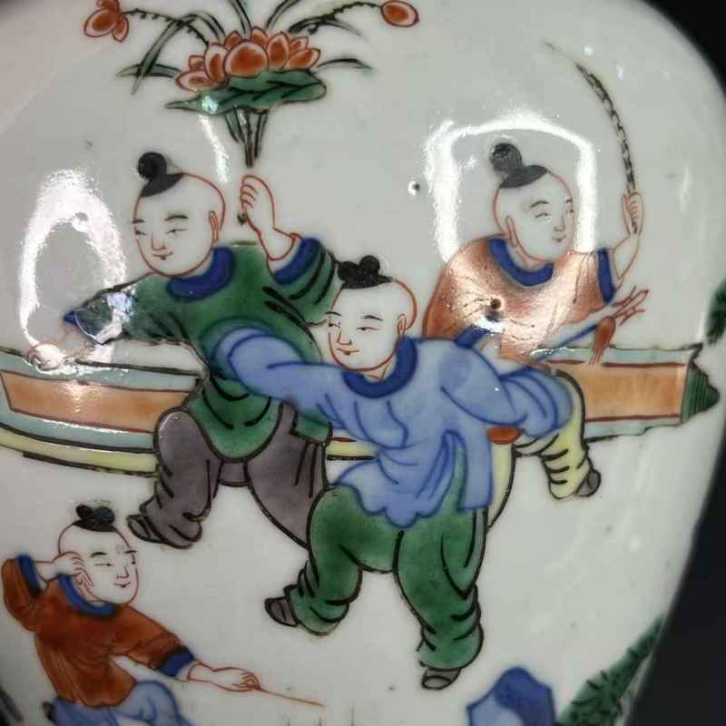 清光绪 青花五彩教子图莲子罐 - 图9