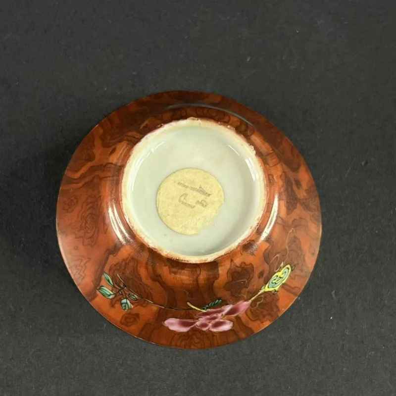 清雍正 仿木纹粉彩富贵如意图杯碟一套 - 图9