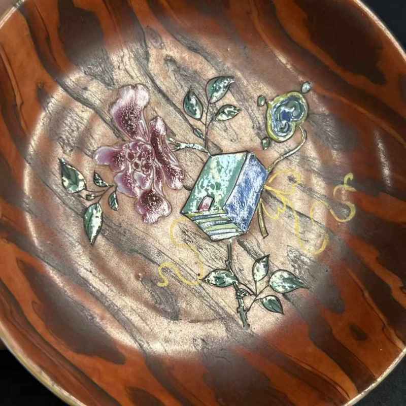 清雍正 仿木纹粉彩富贵如意图杯碟一套 - 图11