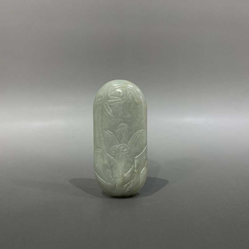 清 青白玉灵芝竹纹瓦子