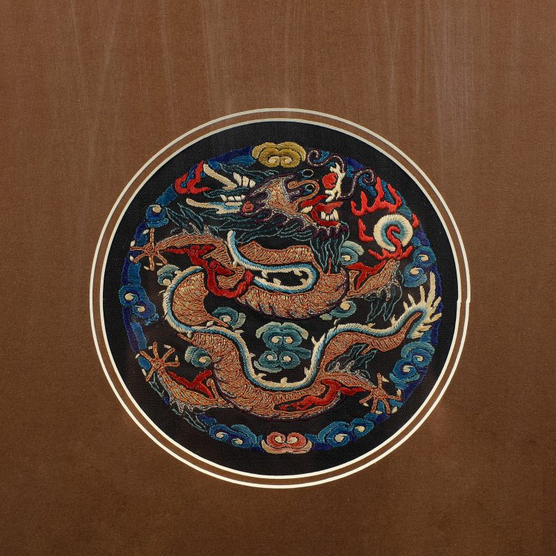 清 盘金彩绣小团龙饰片 - 图2
