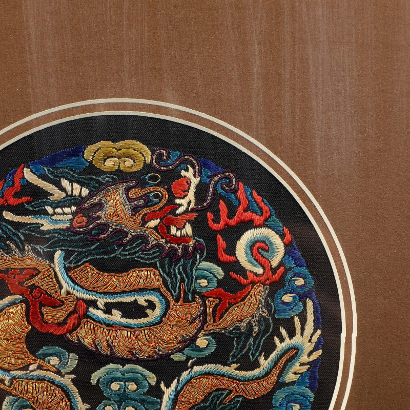 清 盘金彩绣小团龙饰片 - 图3
