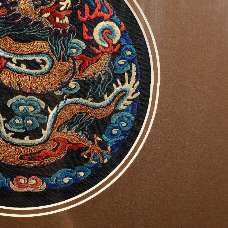 清 盘金彩绣小团龙饰片 - 图5