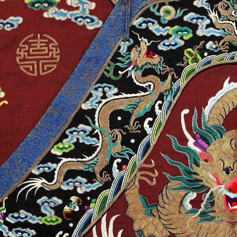 清同治 绛红地盘金彩绣蟒袍 - 图4