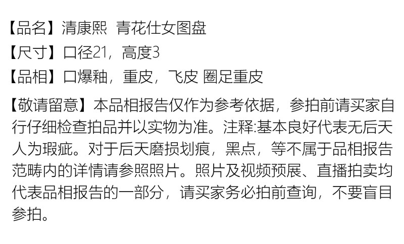 清康熙 青花仕女图盘 - 图2