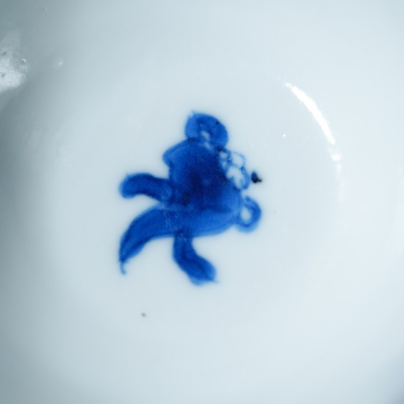 清康熙 青花教子图杯一对 - 图4