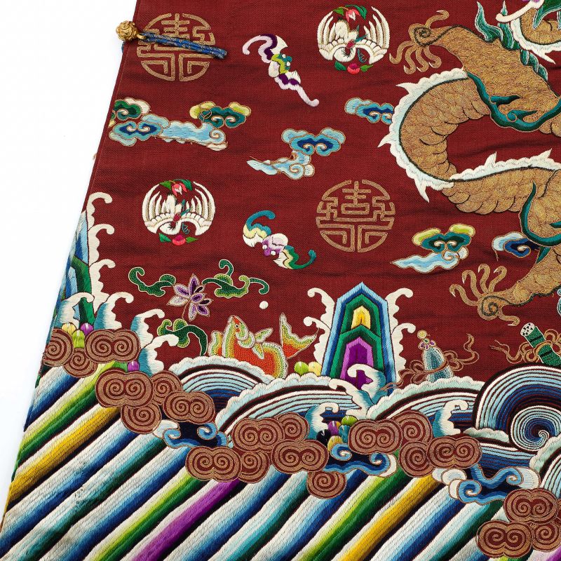 清同治 绛红地盘金彩绣蟒袍 - 图7