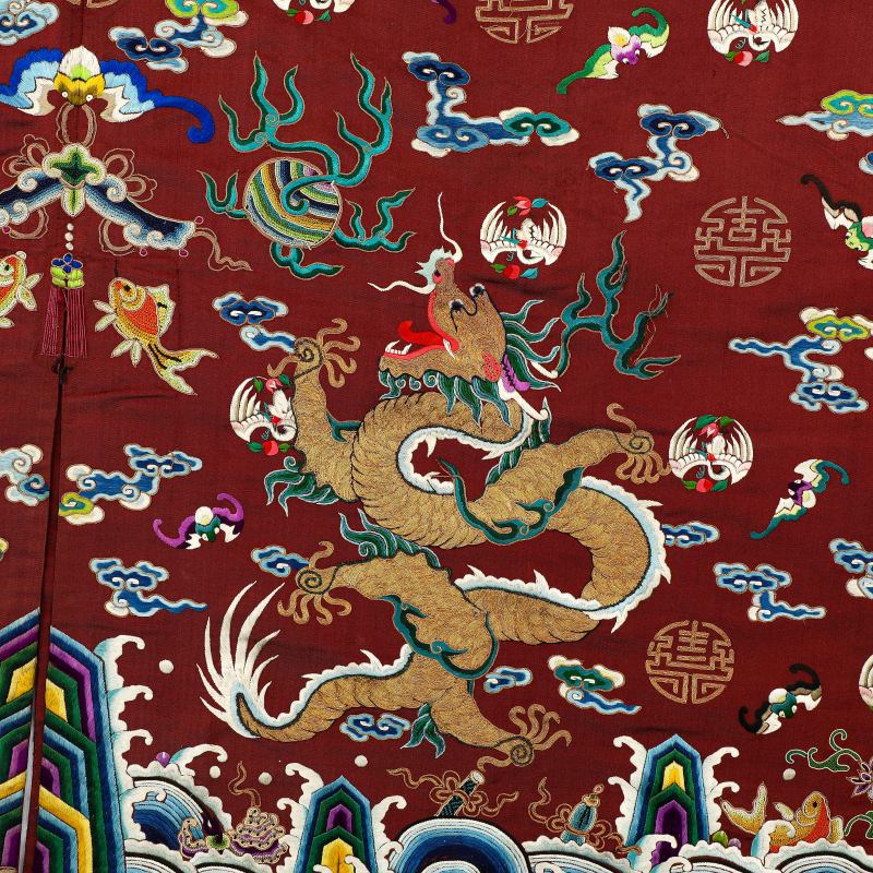 清同治 绛红地盘金彩绣蟒袍 - 图8