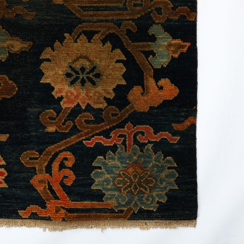 清 石青地缠枝莲纹宝相花藏毯 - 图4