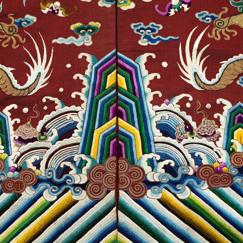 清同治 绛红地盘金彩绣蟒袍 - 图9