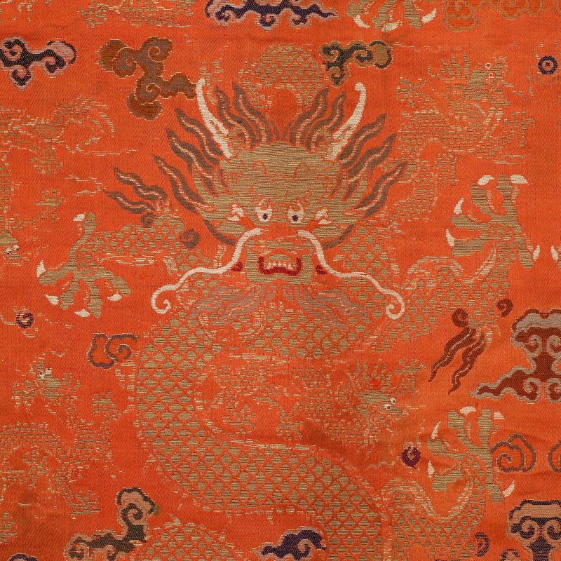 清 杏黄地龙纹云锦 - 图8