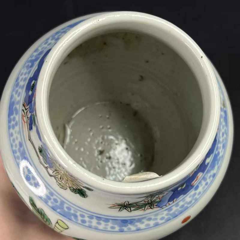 清光绪 青花五彩教子图莲子罐 - 图6